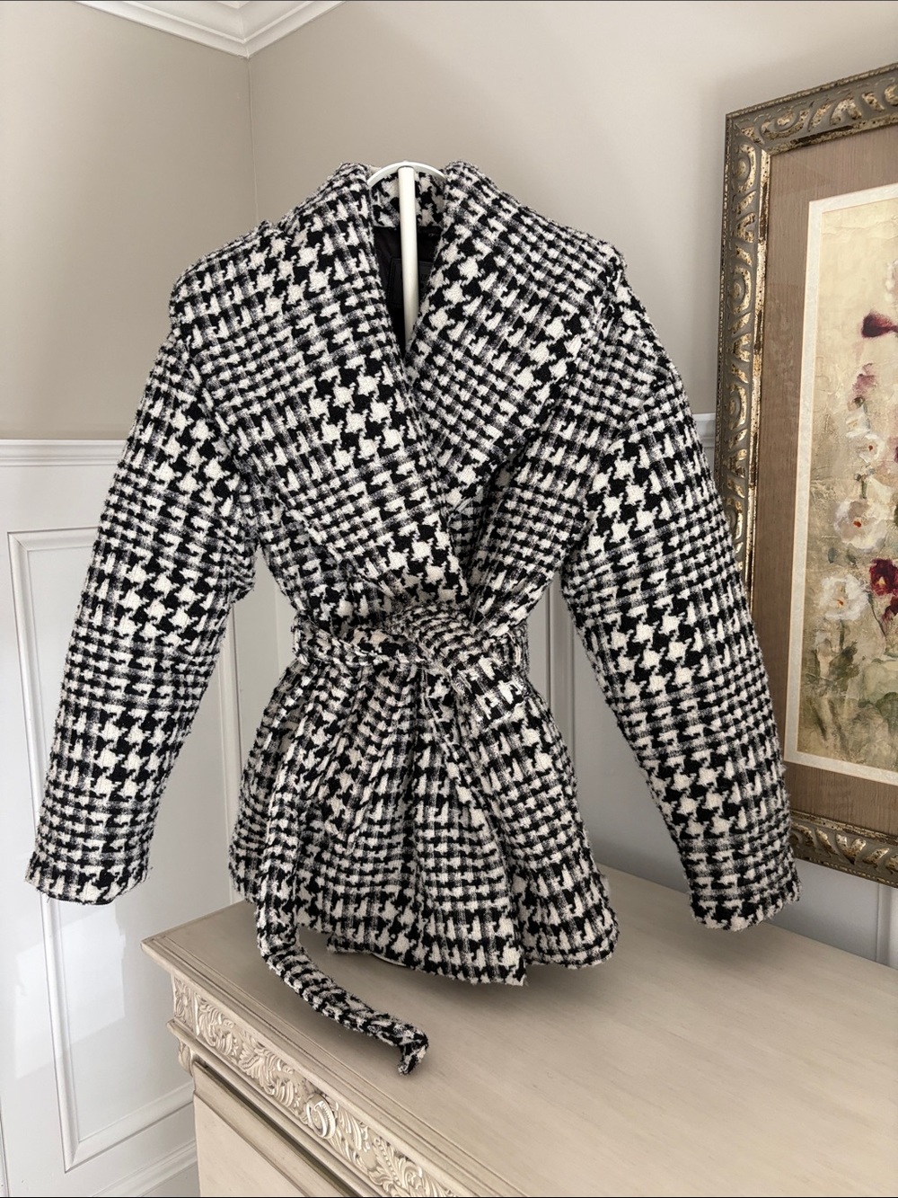 Blank Nyc Black And White Houndstooth Wrap Coat